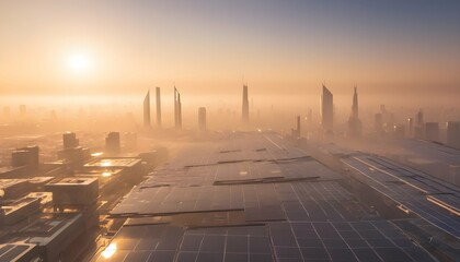 A Futuristic Cityscape At Dawn With The First Ray