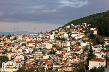 Fototapeta premium Panoramic view of Livadeia town, capital of Boeotia region, in Central Greece, very close to Athens, Greece.