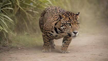 A Jaguar Crouched Low To The Ground Ready To Poun