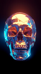 colorful shining crystal skull, frontal view, glowing, metallic, disco - obrazy, fototapety, plakaty