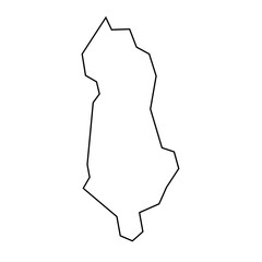 Albania country thin black outline silhouette. Simplified map. Vector icon isolated on white background.