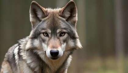 A Wolf With Its Ears Perked Up Listening Intently - obrazy, fototapety, plakaty