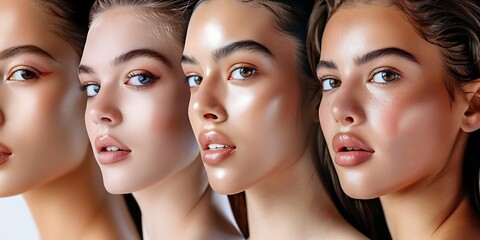Three diverse women showcasing their natural beauty and glowing skin, perfect for beauty and skincare concepts - starting from 