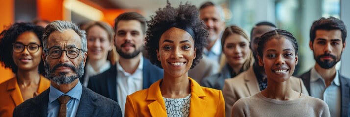 Smiling faces of diverse ages: Multiracial group portrait.