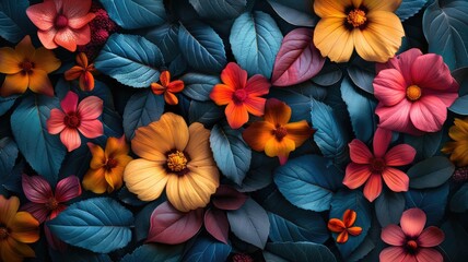 repeating pattern of tropical leaves and flowers