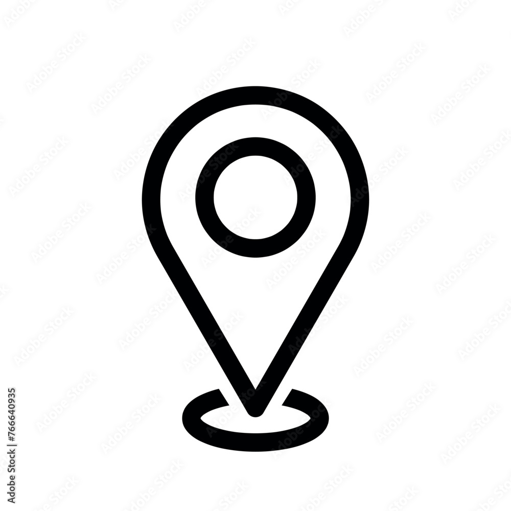 Poster location pin black line vector icon, map pointer