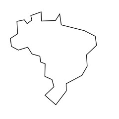 Brazil country thin black outline silhouette. Simplified map. Vector icon isolated on white background.