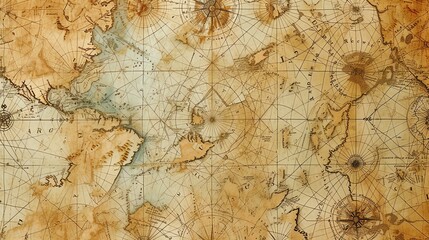 An old nautical map with a compass and rhumb lines.