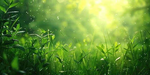 Spring summer background with a frame of grass and leaves on nature Juicy lush green grass on meadow