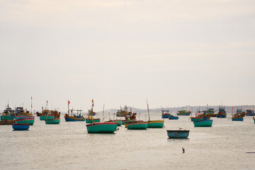 Fishermens boats in harbor, Vietnam.