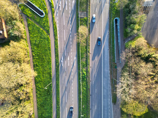 Aerial View of British Road and Traffic at Thornhill park Oxford, England UK