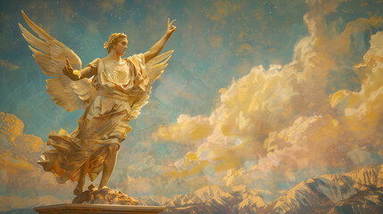 Fototapeta premium Epic painting of the angels in the sky. Religious art.