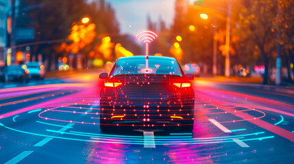 Close-up photograph of an autonomous vehicles LIDAR system in operation detailed view of the sensor emitting and receiving light pulses