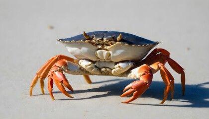 A Crab Scuttling Across The Sandy Ocean Floor - obrazy, fototapety, plakaty