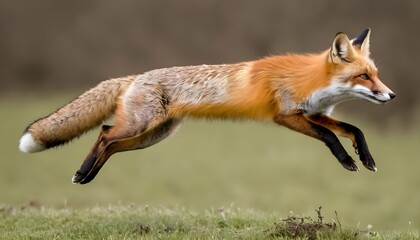 A Fox Leaping Gracefully Through The Air - obrazy, fototapety, plakaty