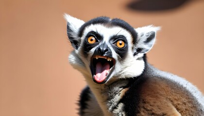 A Lemur With Its Mouth Open Panting To Cool Down