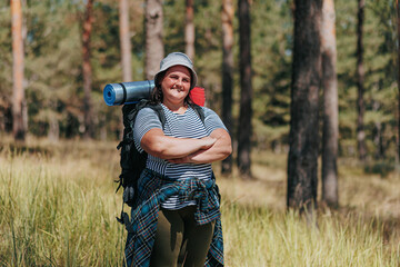 Wellness Wanderlust Overweight Woman Happy Hiking Escape