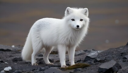 An Arctic Fox With Its Fur Damp From Melting Snow