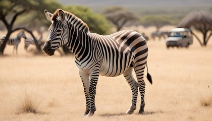 A Zebra In A Safari Setting - obrazy, fototapety, plakaty