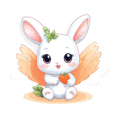 CUTE LITTLE WHITE BUNNY ANGEL IS HOLDING A BIG FRES