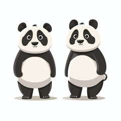 Cute panda front and back view. Vector illustration