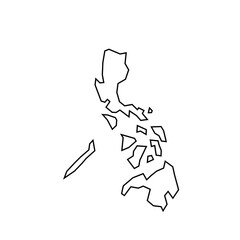 Philippines country thin black outline silhouette. Simplified map. Vector icon isolated on white background.