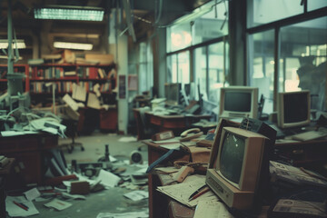 Abandoned Office and Aftermath of Economic Decline, Planned Obselesence - obrazy, fototapety, plakaty