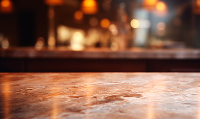 Empty marble table, blurred restaurant background with copy space - 766648300