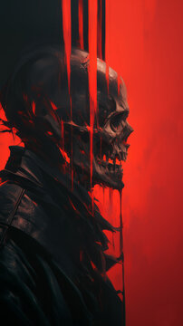 Profile View: Human Skull with Leaking Red Paint