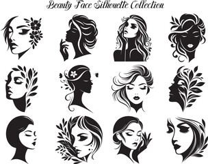 Women Face Silhouette Vector Illustration Set