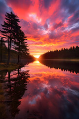 Mesmerizing Sunrise Over Tranquil Lake Captured In Stunning Hues