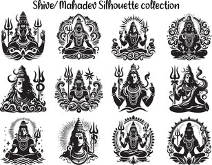 Shive Lord Mahadev Silhouette Vector Illustration Set