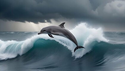 A Dolphin Riding The Waves In A Storm Upscaled 4