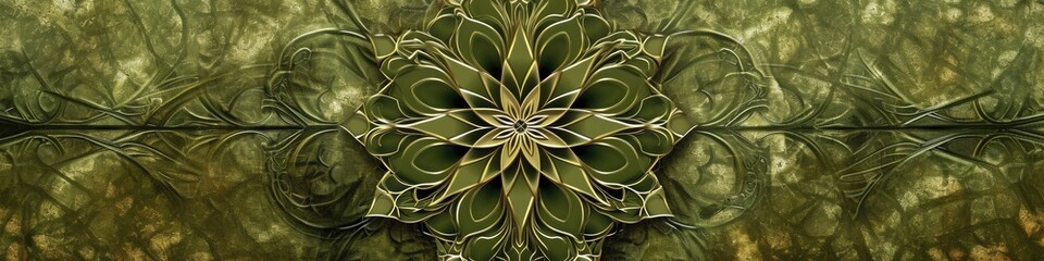 a stunning mandala against an olive green background, showcasing the intricate details and harmonious design with crystal-clear precision.