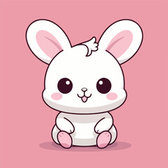 Cute rabbit sitting on pink background hand drawn.H