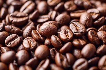 Fototapeta premium Roasted coffee beans background. Close-up of coffee beans.