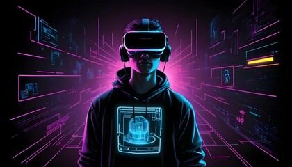 A Hacker Navigating A Virtual Reality World With G