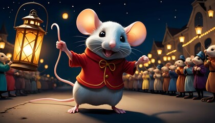 A Mouse With A Lantern Leading A Nighttime Parade