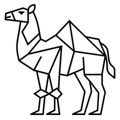 A geometric vector artwork of a camel standing stoically