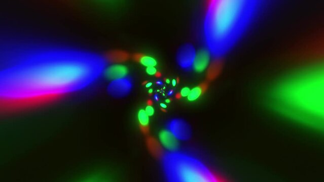 Animated neon glowing bokeh light frame. Colorful laser show seamless loop 4K border. Futuristic light effect. VJ backdrop for club, show, music video, presentation. Glow swirl design