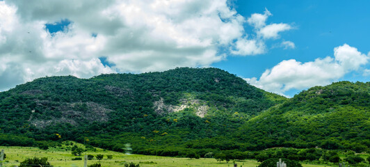 Fototapeta na wymiar The beautiful nature with the mountains during the road trip in Brazil