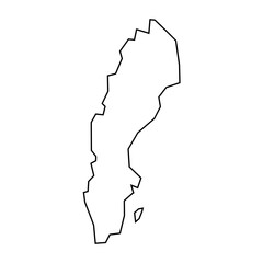 Sweden country thin black outline silhouette. Simplified map. Vector icon isolated on white background.