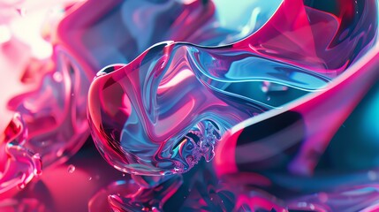 3D rendering. Pink and blue glossy liquid. Abstract background with smooth gradient. - obrazy, fototapety, plakaty