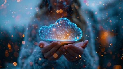 female figure Backup day world cloud technology smartphone, representing the fusion air. This captivating image blends science and art, evoking a sense of wonder and beauty