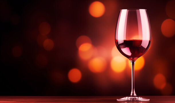 Red wine glass on dark background. Copy space
