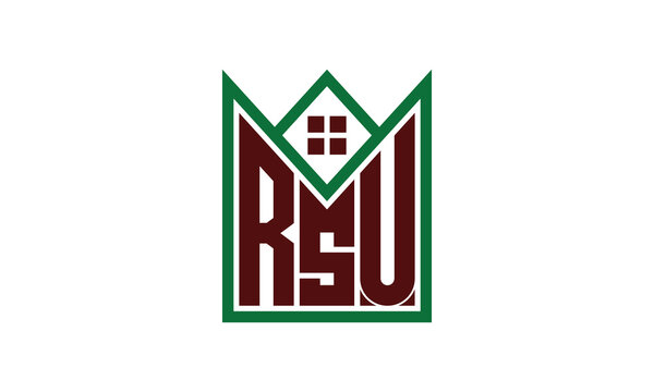 RSU initial letter builders real estate logo design vector. construction, housing, home marker, property, building, apartment, flat, compartment, business, corporate, house rent, rental, commercial