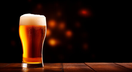 Beer glass on black background with copy space - 766653529