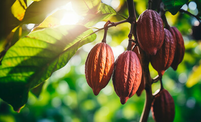 Cocoa pods on tree with copy space - 766653907