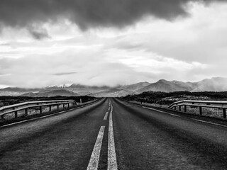 Lonely road in Iceland in black and white