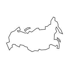 Russia country thin black outline silhouette. Simplified map. Vector icon isolated on white background.